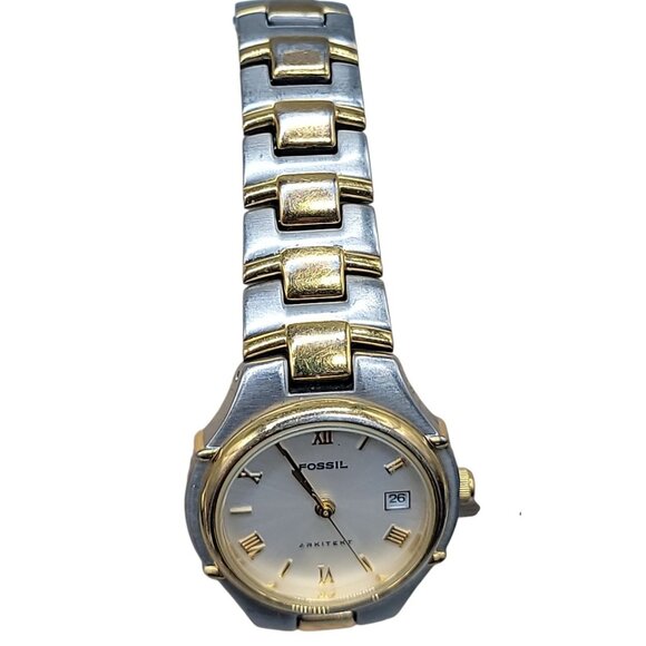 Fossil Arkitekt Ladies Watch 27mm FS2699 Date Quartz Two Tone Stainless Steel 6" - Picture 4 of 15